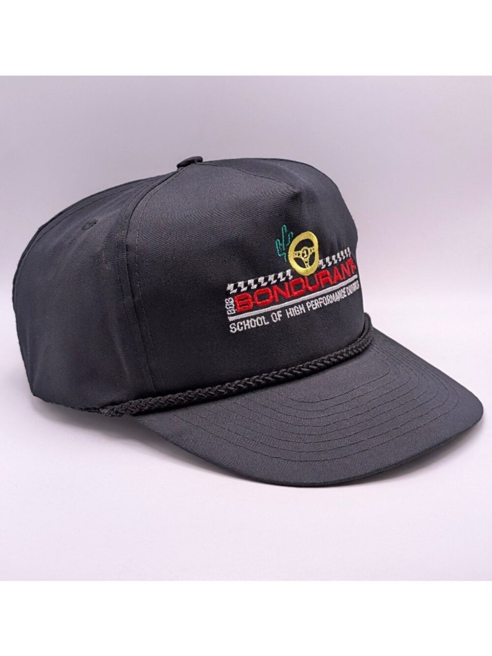 BONDURANT Hat Cap Leather Strap Back School High Performance Driving Bob Black
